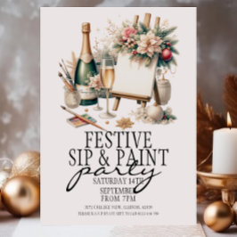 Festive Champagne Sip och Paint jul Inbjudningar