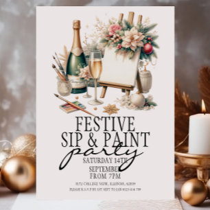 Festive Champagne Sip och Paint jul Inbjudningar