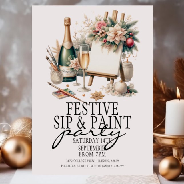 Festive Champagne Sip och Paint jul Inbjudningar (Skapare uppladdad)
