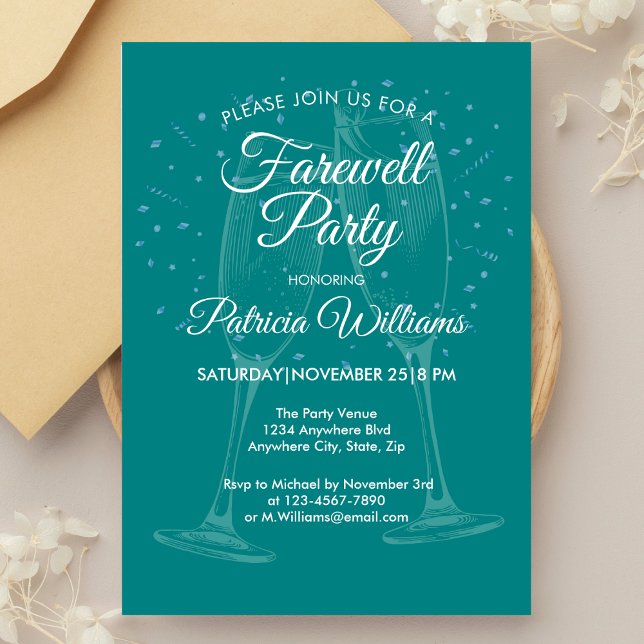 Festive Champagne Womens Farewell Firande Inbjudningar (Skapare uppladdad)