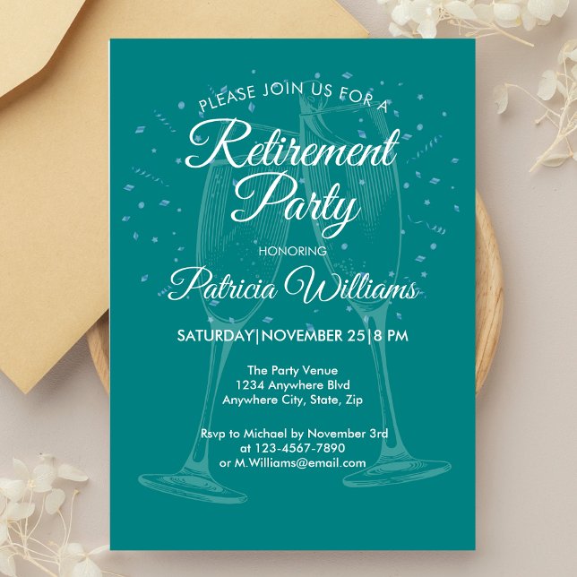 Festive Champagne Womens Pension Firande Inbjudningar (Skapare uppladdad)