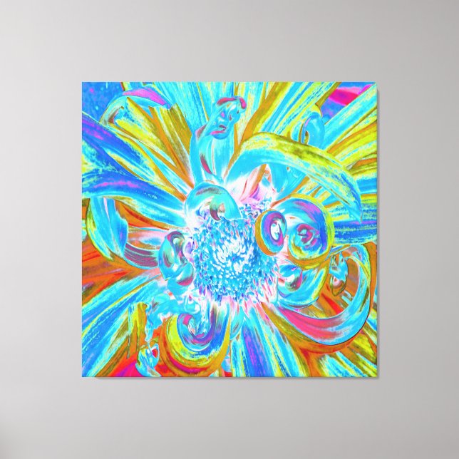 Festive Chartreuse and Blue Dahlia Flower Petals Canvastryck (Framsida)