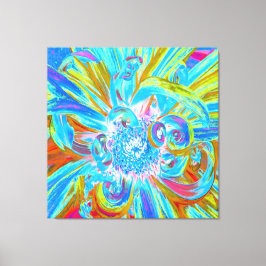 Festive Chartreuse and Blue Dahlia Flower Petals Canvastryck