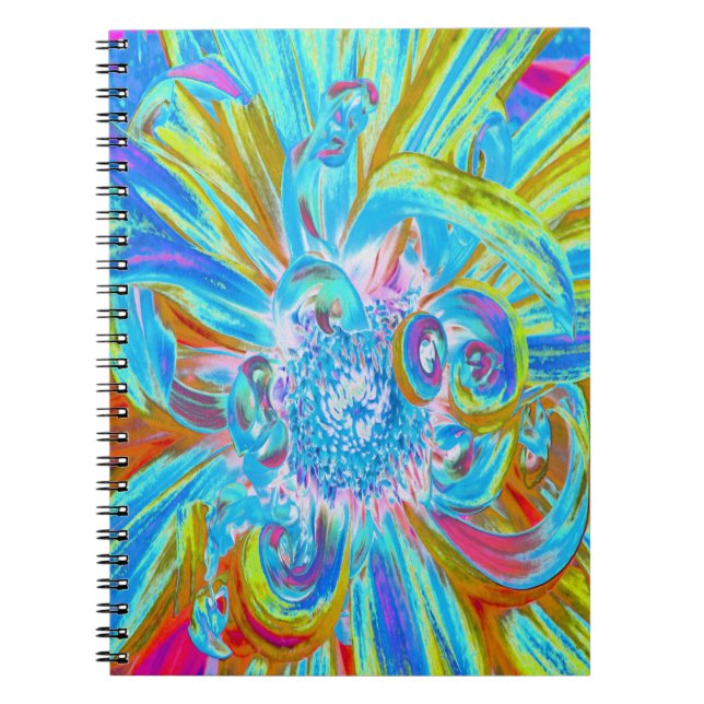 Festive Chartreuse och Blue Dahlia Flower Petals Anteckningsbok (Framsidan)