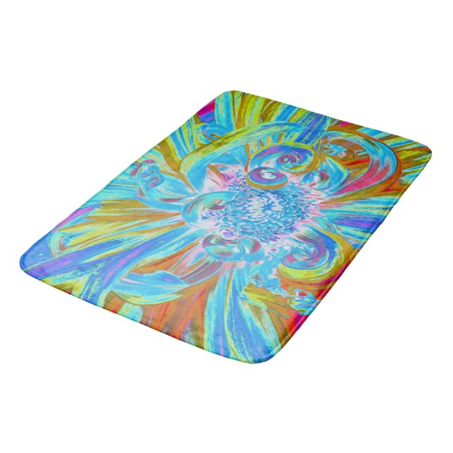 Festive Chartreuse och Blue Dahlia Flower Petals Badrumsmatta (Vinklad)