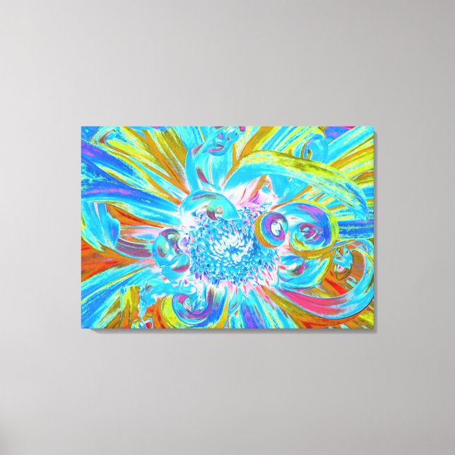 Festive Chartreuse och Blue Dahlia Flower Petals Canvastryck (Framsida)