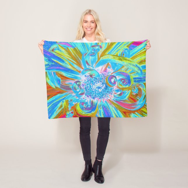 Festive Chartreuse och Blue Dahlia Flower Petals Fleecefilt (På plats)