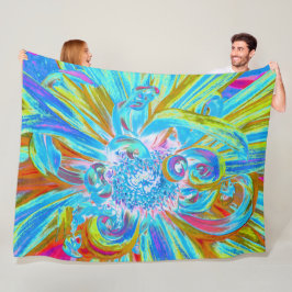 Festive Chartreuse och Blue Dahlia Flower Petals Fleecefilt