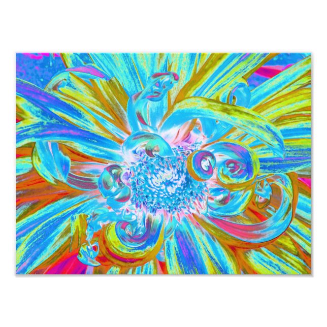 Festive Chartreuse och Blue Dahlia Flower Petals Fototryck (Framsidan)