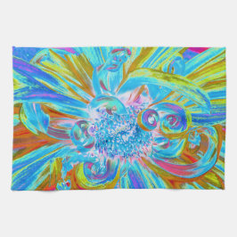 Festive Chartreuse och Blue Dahlia Flower Petals Kökshandduk