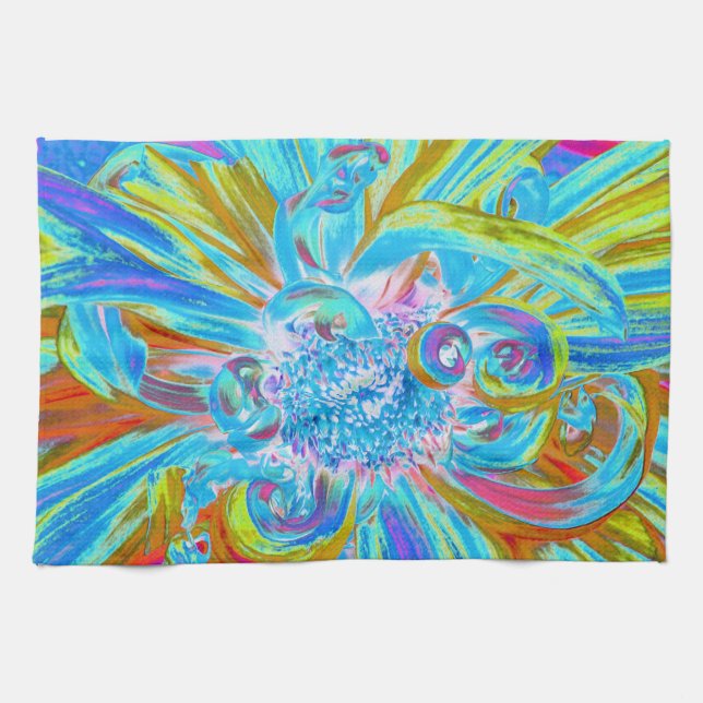 Festive Chartreuse och Blue Dahlia Flower Petals Kökshandduk (Horisontell)