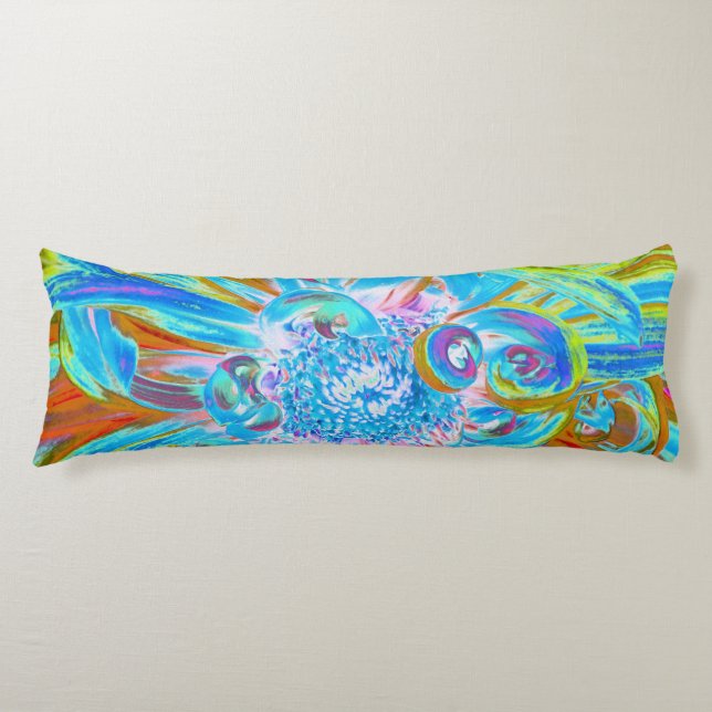 Festive Chartreuse och Blue Dahlia Flower Petals Kroppskudde (Framsidan)