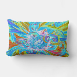 Festive Chartreuse och Blue Dahlia Flower Petals Lumbarkudde