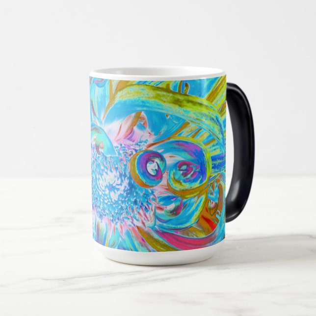 Festive Chartreuse och Blue Dahlia Flower Petals Magisk Mugg (Framsida höger)