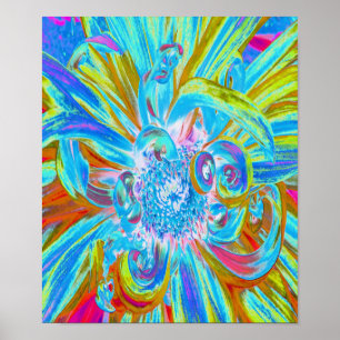 Festive Chartreuse och Blue Dahlia Flower Petals Poster