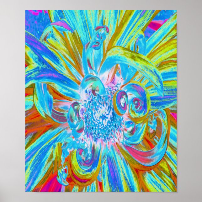 Festive Chartreuse och Blue Dahlia Flower Petals Poster (Framsidan)
