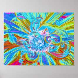 Festive Chartreuse och Blue Dahlia Flower Petals Poster