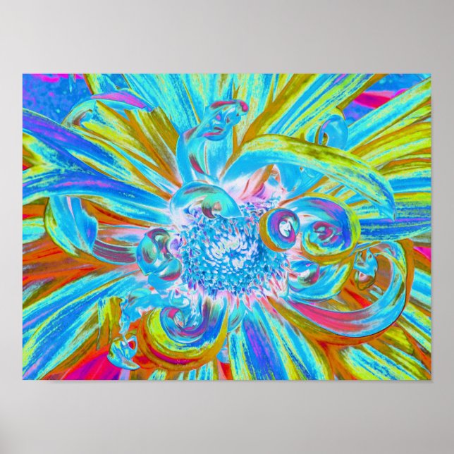 Festive Chartreuse och Blue Dahlia Flower Petals Poster (Framsidan)