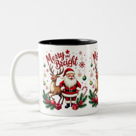 Festive Cheer with Santa & Reindeer - Holiday Mug Två-Tonad Mugg