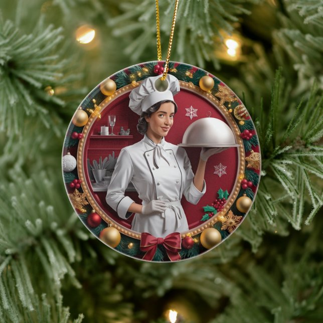 Festive Chef High-Relief Illustration Julgransprydnad Keramik (Träd)