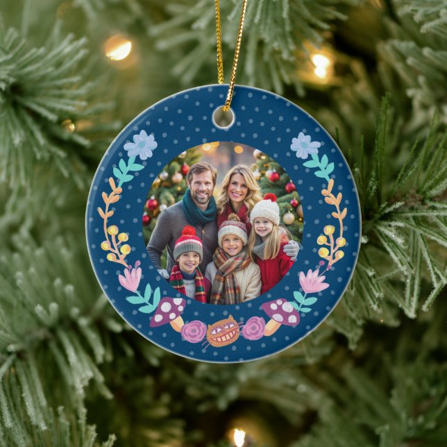 Festive Cheshire Cat Blommigt Pandedräkt Jul Julgransprydnad Keramik (Träd)