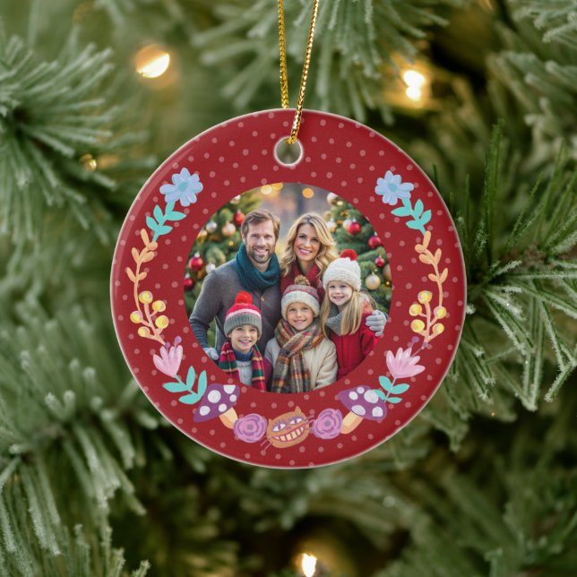 Festive Cheshire Katt Blommigt Utandning Röd jul Julgransprydnad Keramik (Träd)