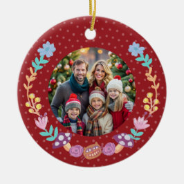 Festive Cheshire Katt Blommigt Utandning Röd jul Julgransprydnad Keramik