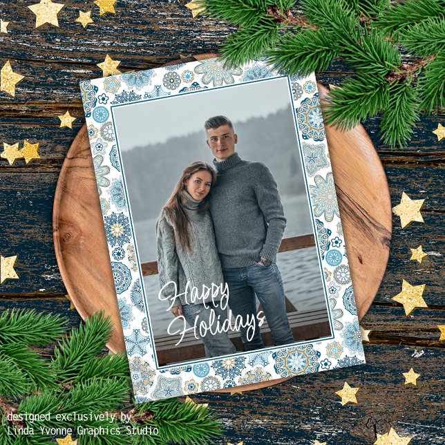 Festive Chic Blommigt Mandala Snö Flakes Mönster Julkort (Skapare uppladdad)