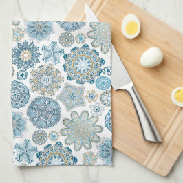 Festive Chic Blommigt Mandala Snö Flakes Mönster Kökshandduk