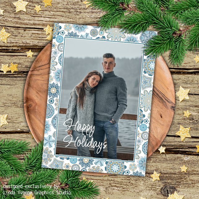 Festive Chic Blommigt Mandala Snö Flakes Mönster Kort (Skapare uppladdad)