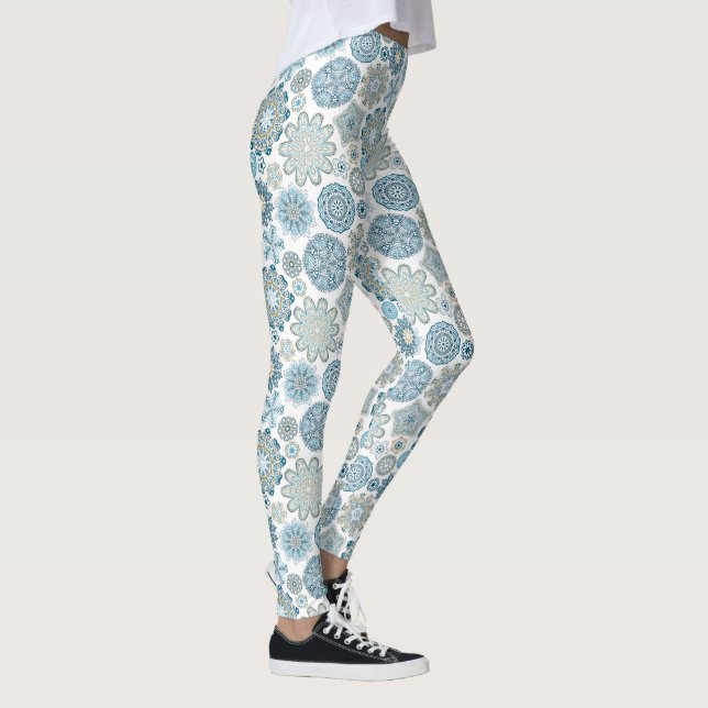 Festive Chic Blommigt Mandala Snö Flakes Mönster Leggings (Höger)