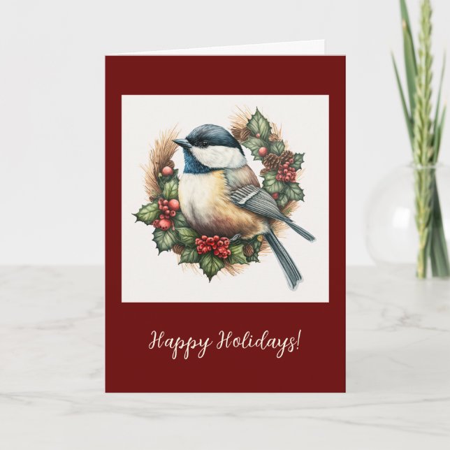Festive Chickadee Foldad Helgdag/julkort Tack Kort (Framsida)