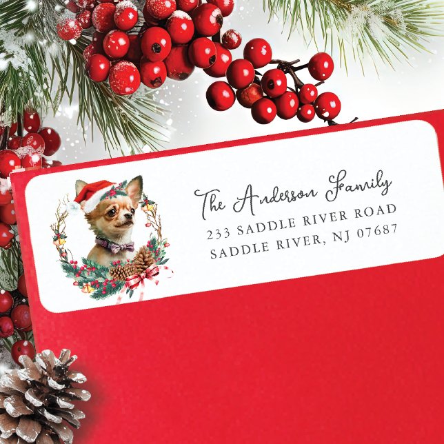 Festive Chihuahua Hund i Santa Hat-Returadressen Returadress Etikett (Skapare uppladdad)