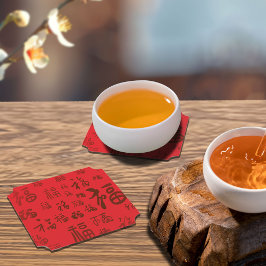 Festive Chinese Character Calligraphy 福 Blessings Underlägg Papper