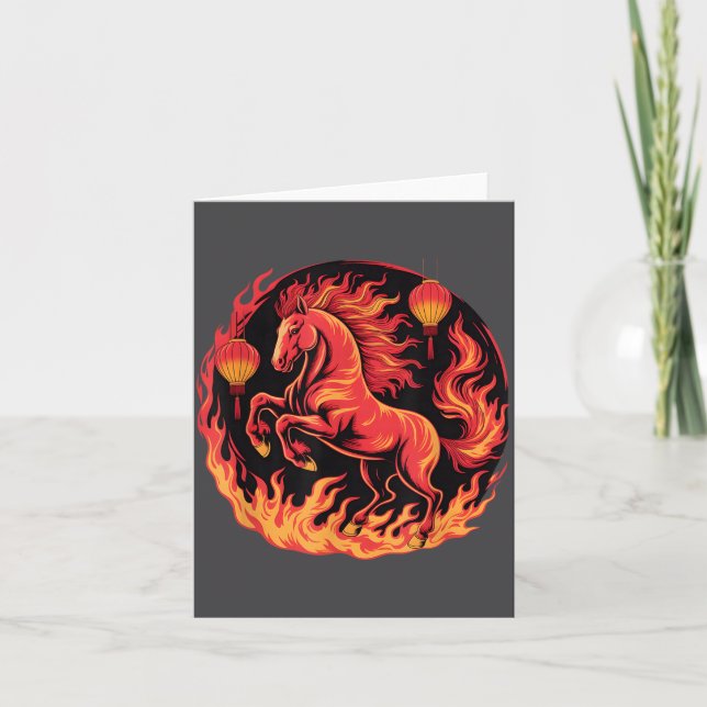 Festive Chinese New Year 2026 Horse Lantern Cultur Kort (Framsida)