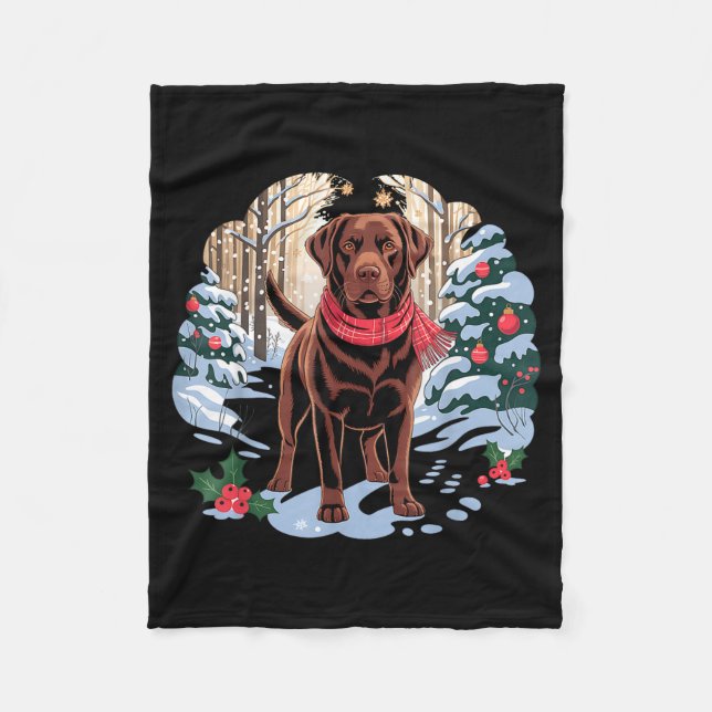 Festive Chocolate Lab In Snowy Forest Winter Xmas  Fleecefilt (Framsidan)