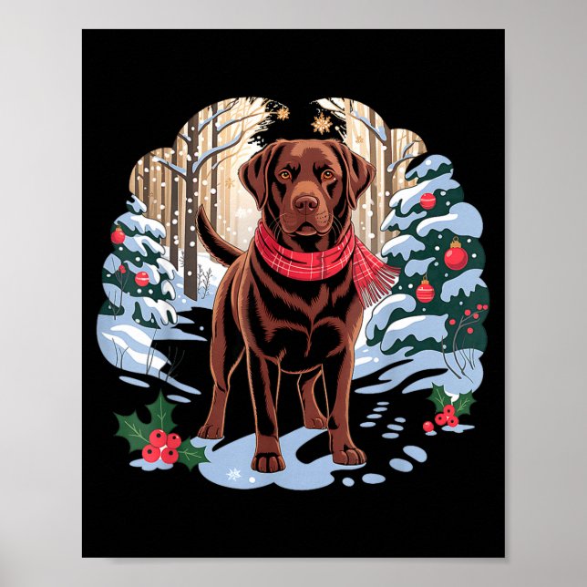 Festive Chocolate Lab In Snowy Forest Winter Xmas  Poster (Framsidan)