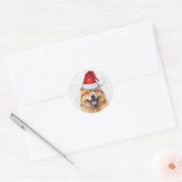 Festive Chow Santa Hund on Woof Art jul Runt Klistermärke