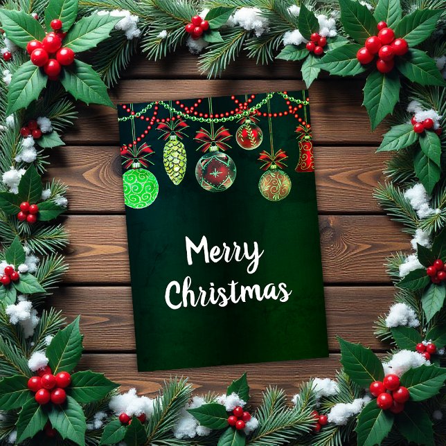 Festive Christmas Baubles Green Christmas Card Kort (Festive Christmas Baubles Green Christmas Card by the Olde Christmas Shoppe)