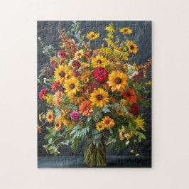 Festive Christmas Bouquet with Pine and Poinsettia Pussel