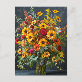 Festive Christmas Bouquet with Pine and Poinsettia Vykort