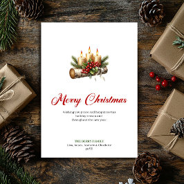 Festive Christmas candles rustic greenery card Julkort