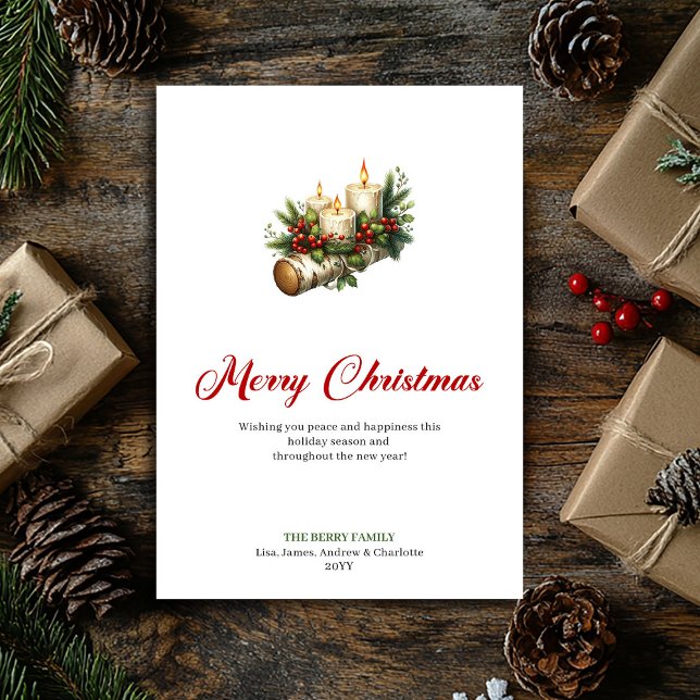 Festive Christmas candles rustic wood greeting Julkort (Festive Christmas candles rustic wood greeting Holiday Card)