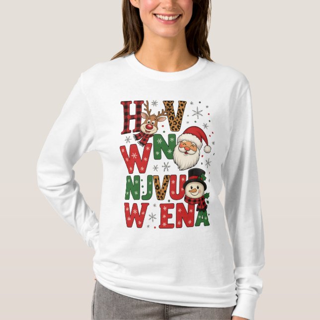 Festive Christmas Characters Letter Art T-Shirt (Framsida)