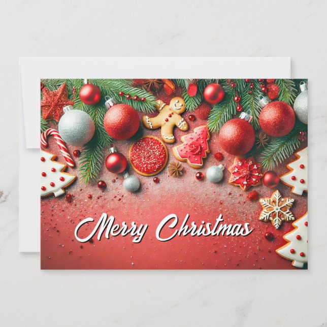 Festive Christmas Cookies and Snowflakes Scene Julkort (Framsida)