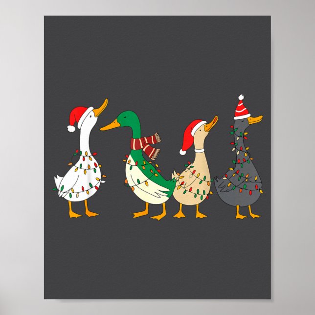 Festive Christmas Ducks Decorative Xmas Lights San Poster (Framsidan)