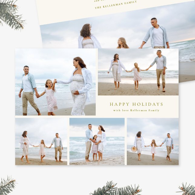 Festive Christmas Elegant Colorful Five Photo Julkort (Skapare uppladdad)