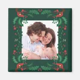 Festive Christmas Floral Frame Magnet