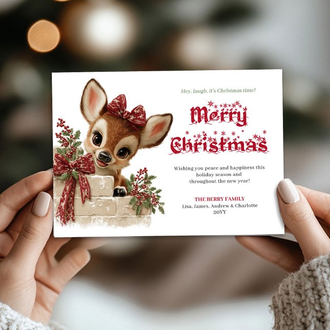 Festive Christmas funny reindeer peeking card Julkort (Festive Christmas funny reindeer peeking card)