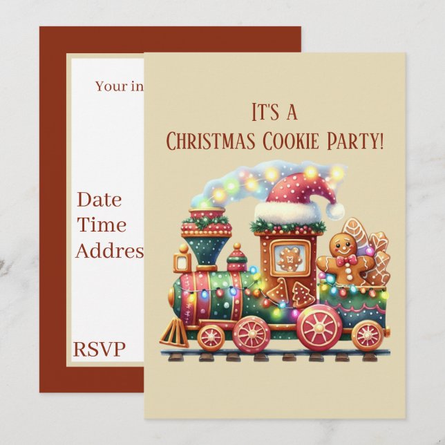 Festive Christmas gingerbread train party  Inbjudningar (Fram/baksida)